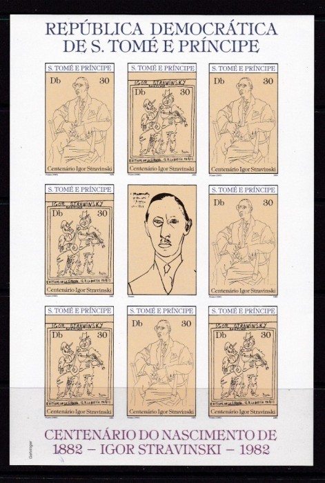 Sao Tome 1982 muzica pictura Stravinski Picasso MI 771-773 B klb nedant. MNH