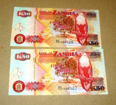 Lot Set 2 buc - 50 kwacha 2008 ZAMBIA UNC consecutive - 2+1 gratis - RBK18421 foto