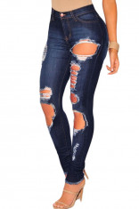 CL605-444 Jeans skinny cu talie inalta si model destroyed foto