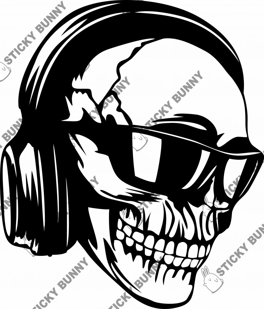 Craniu cu casti 30x35 cm, sticker autocolant decorativ pentru perete ...