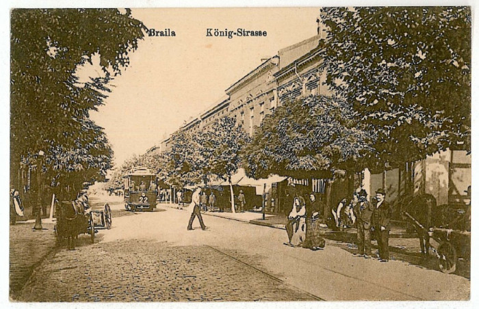 1882 - BRAILA, Regala street, tramway - old postcard, CENSOR - used - 1918