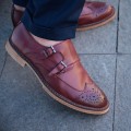 Pantofi din piele double strap monk. Cod MONK 2. Disponibili pe maro si visiniu