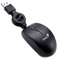 Mouse Genius Micro Traveler - Optic USB, cablu retractabil, negru foto
