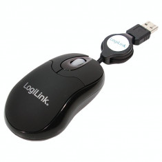 Mouse LogiLink ID0016, USB, optic, 800 dpi, negru, fir retractabil foto