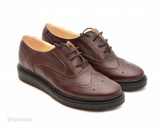 Pantofi dama maro casual-eleganti din piele naturala Oxford Brown cod P60M foto