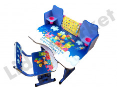 Birou pentru copii reglabil pe inaltime cu scaunel 71x 49 x 95 cm albastru foto