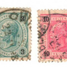 SV * Austria (LOT 2 TIMBRE STAMPILATE) 3 KREUZER + 10 HELLER Franz Joseph