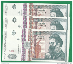 ** 500 LEI ? 1992 ? 3 BUC UNC SERII CONSECUTIVE foto