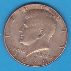 (1) MONEDA DIN ARGINT SUA - HALF DOLLAR 1968, KENNEDY foto
