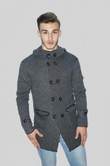 Cardigan barbati- gri cu gluga -palton - tip ZARA - Slim Fit- Casual - fashion foto