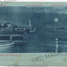 3474 - SULINA, Tulcea, harbor, ship, Litho - old postcard - used - 1900