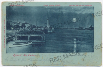 3474 - SULINA, Tulcea, harbor, ship, Litho - old postcard - used - 1900 foto