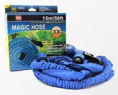 Furtun extensibil de 15 m NOU Magic Hose cu mufe si pistol de stropit , NOU foto