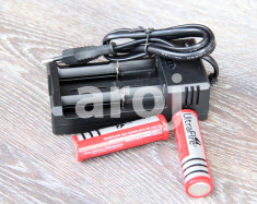 Set 2 Baterii Acumulator 3,7V Li-ion 5800 mAh 18650 + incarcator priza foto