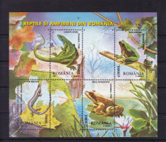 ROMANIA 2003 LP 1618 REPTILE SI AMFIBIENI DIN ROMANIA BLOC MNH foto