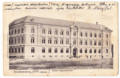 Dumbraveni Erzsebetvaros Gimnaziul CP circulata 1914 foto