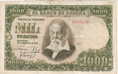 SPANIA 1000 PESETAS 1951 F foto