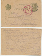 1920 ROMANIA intreg postal Carol I trimis Dobrogea-Banat cenzura Timisoara foto