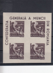 ROMANIA 1947 LP 211 a C.G.M. NEDANTELAT SUPRATAXA IN BLOC DE 4 TIMBRE MNH foto