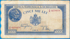 Bancnota 5000 lei 22 august 1944 VF+ RARA foto
