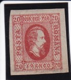 ROMANIA 1865 LP 17 A.I.CUZA VALOAREA 20 PARALE ROSU SARNIERA POINCON L. PASCANU