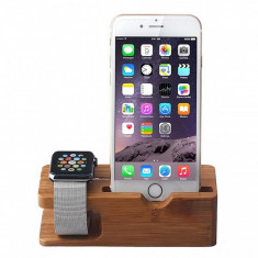 Suport birou Apple iPhone 6 si Apple Watch Bamboo foto