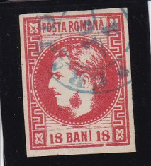 ROMANIA 1868 LP 24 CAROL I CU FAVORITI VALOAREA 18 BANI ROSU STAMP. CRAIOVA foto