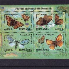 ROMANIA 2002 LP 1591 FLUTURI ENDEMICI DIN ROMANIA BLOC DE 4 TIMBRE MNH