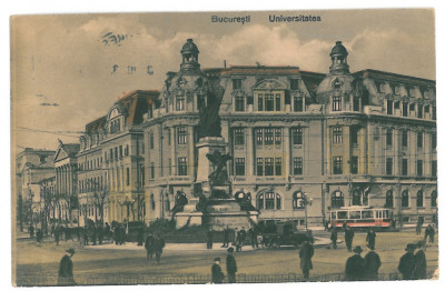3514 - BUCURESTI, University, tramway - old postcard - used - 1933 foto