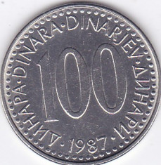 Moneda Iugoslavia 100 Dinari 1987 - KM#114 aUNC foto