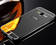 Bumper Samsung Galaxy J3 2016 Aluminiu + Capac Mirror Negru foto
