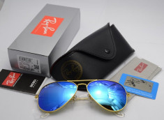 RAY BAN 3025 Aviator, Rama Aurie-Lentila Albastra, Marime &amp;#039;&amp;#039;L&amp;#039;&amp;#039; foto