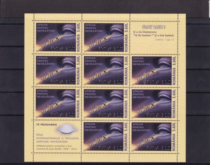 ROMANIA 2007 LP 1789 b SPRIJIN PT. NEVAZATORI MINIC. 10 TIMBRE+2VINIETE MNH