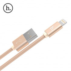 Cablu textil Hoco, USB + LIGHTNING, incarcare rapida, iPhone, iPAd, iPod, Gold foto
