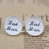 Butoni tema nunta BEST MAN + cutie simpla cadou, Inox