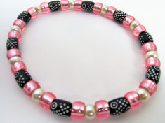 Colier perle albe margele roz negre accesorii animale caine catel pisica femela foto