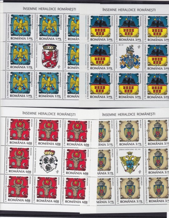 2008 LP1816 a INSEMNE HERALDICE ROMANESTI SET MINICOLI 8 TIMBRE+1 VINIETA MNH