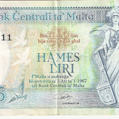 MALTA 5 LIRE 1967(1994) VF