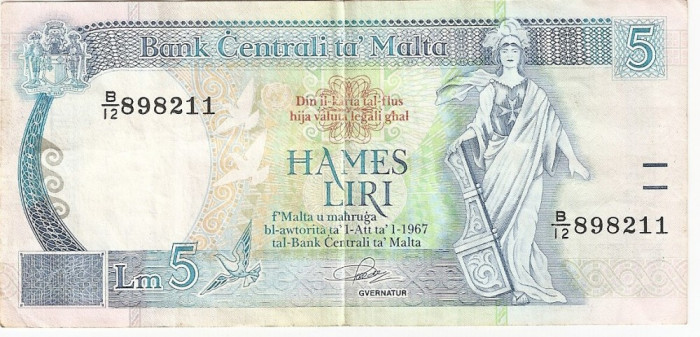 MALTA 5 LIRE 1967(1994) VF