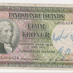 ISLANDA 5 Kronur 1928 F