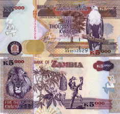 ZAMBIA 5.000 kwacha 2008 UNC!!! foto