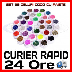 KIT SET 36 MODELE GEL GELURI COCO PT LAMPA UV COLOR COLORATE CU PAIETE 5ML foto