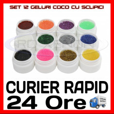 KIT SET 12 MODELE GEL GELURI COCO CU SCLIPICI PT LAMPA UV COLORATE 5ML (8G) foto