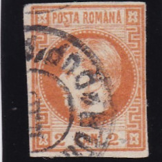 ROMANIA 1868 LP 21 CAROL I CU FAVORITI VALOAREA 2 BANI PORTOCALIU STAMPILAT