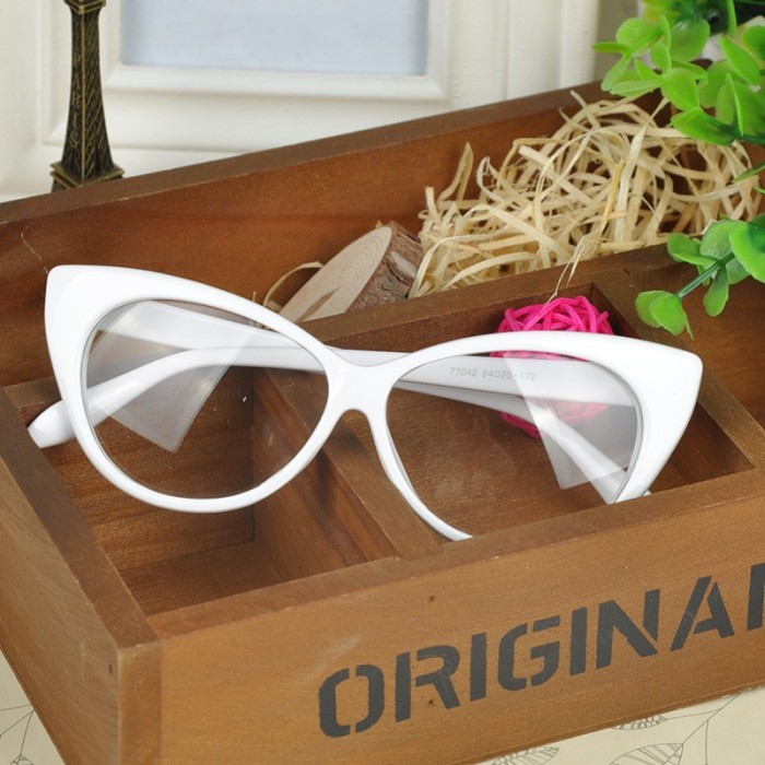 Ochelari de dama / fete Cat Eyes lentila transparenta fara dioptrii ALB foto mare Ochelari de dama / fete Cat Eyes lentila transparenta fara dioptrii ALB foto mare