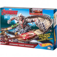 Jucarie Hot Wheels Pista acrobatica Age of Ultron Avengers Tower Takeover CDD27 Mattel foto