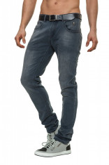 Blugi Barbati Crosshatch Gri Slim Fit Jeans Joggan foto