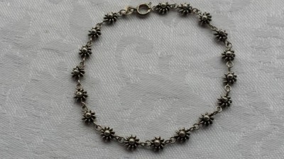 Bratara argint art deco Franta 1930 model floral inlantuit pe 1 rand finuta foto