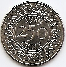 Surinam 250 Cents 1989 - 28 mm KM-24 UNC !!! foto