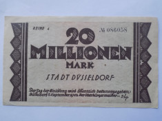 Germania 20 Millionen Mark 1923 Dusseldorf VF+++ foto